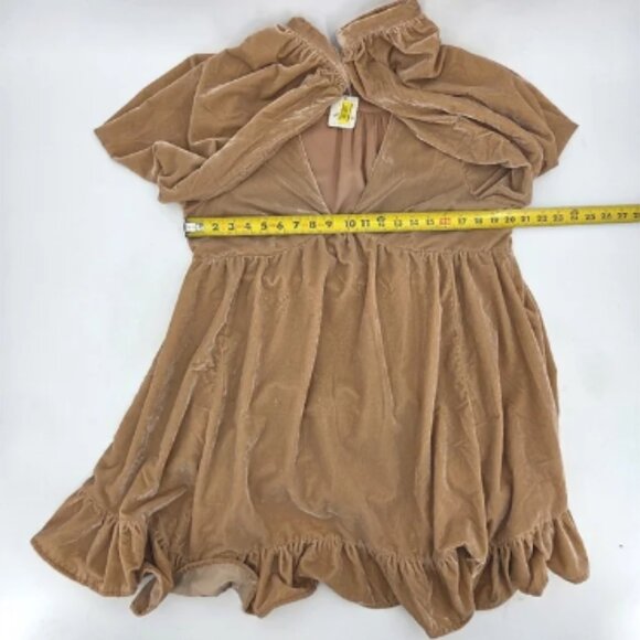 Free People Estella Velvet Babydoll Mini Dress Womens Size Large Tan Brown Boho - Picture 6 of 8
